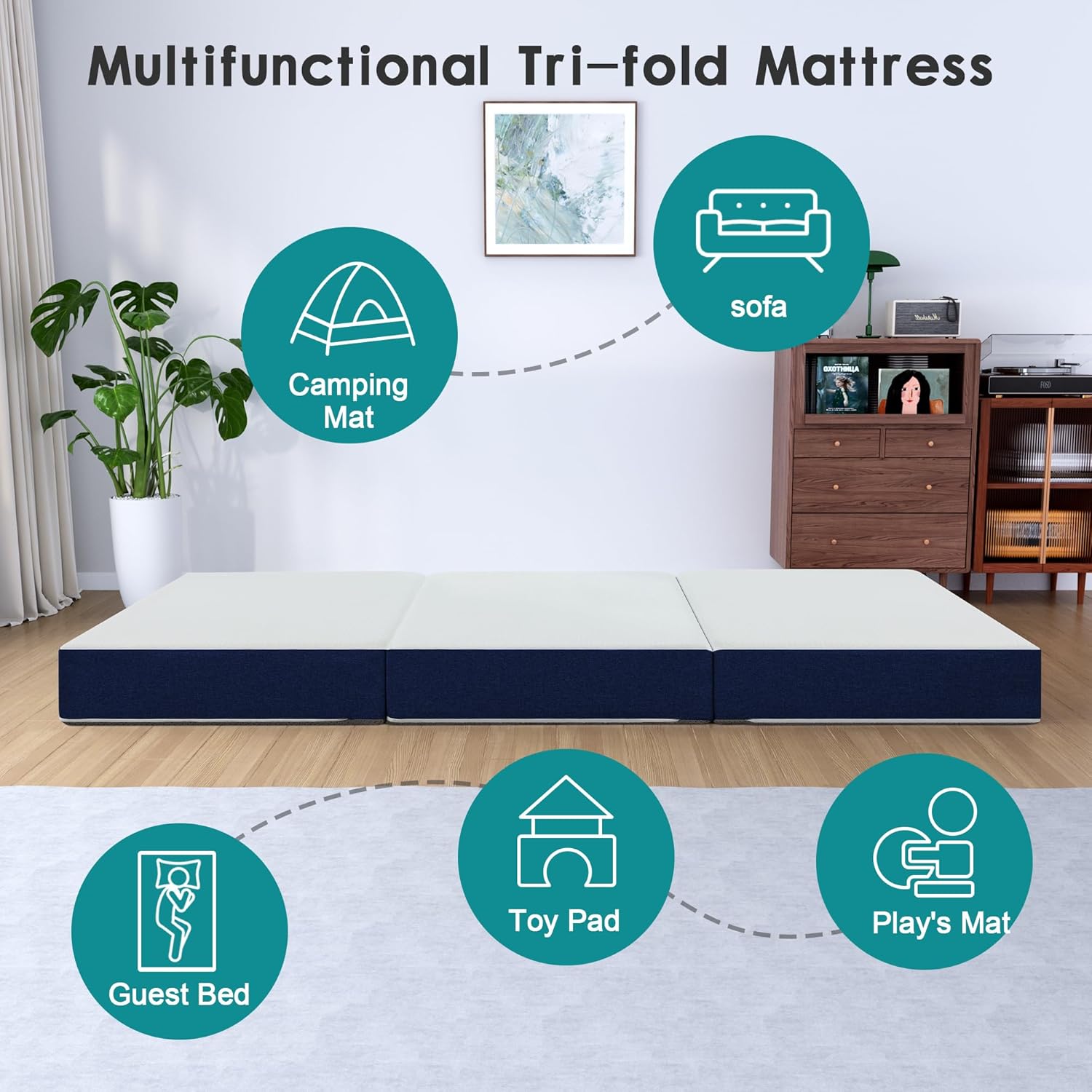 Twolike Amara Tri-Fold Foam Mattress, Fiberglass Free