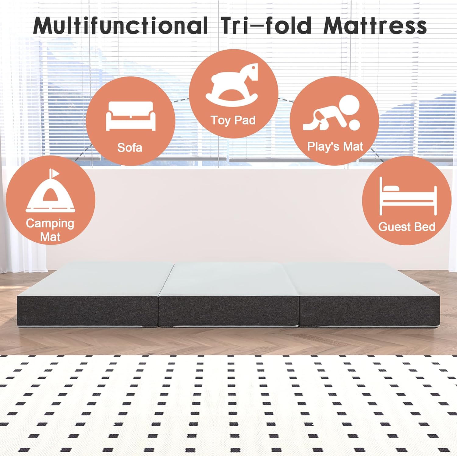 Twolike Allure Tri-Fold Foam Mattress, Fiberglass Free