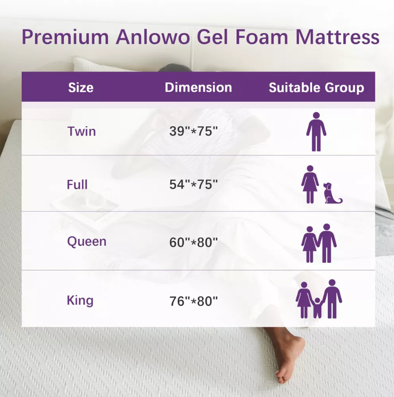 Wuleitex store 10 " gel memory foam mattress